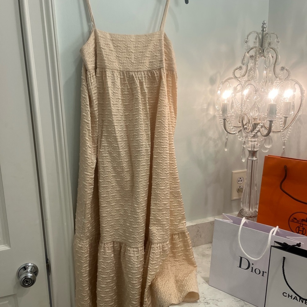 Kika Vargas Cream Textured Ruffle Dress